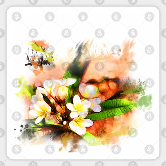 Beautiful tropical flowers on white Sticker by hereswendy